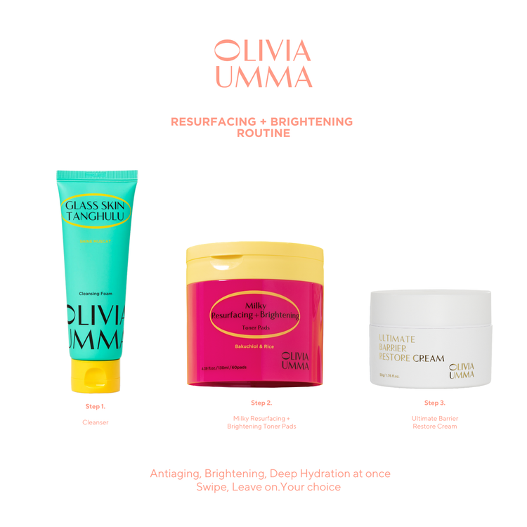 Three skincare products from Olivia Umma on a white background