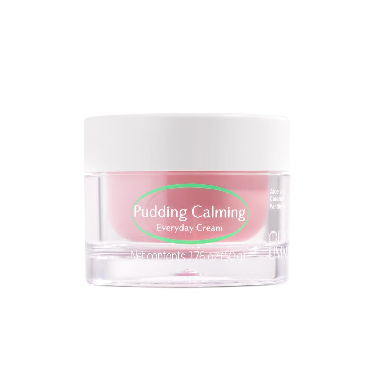 Jar of pudding calming everyday cream on a white background