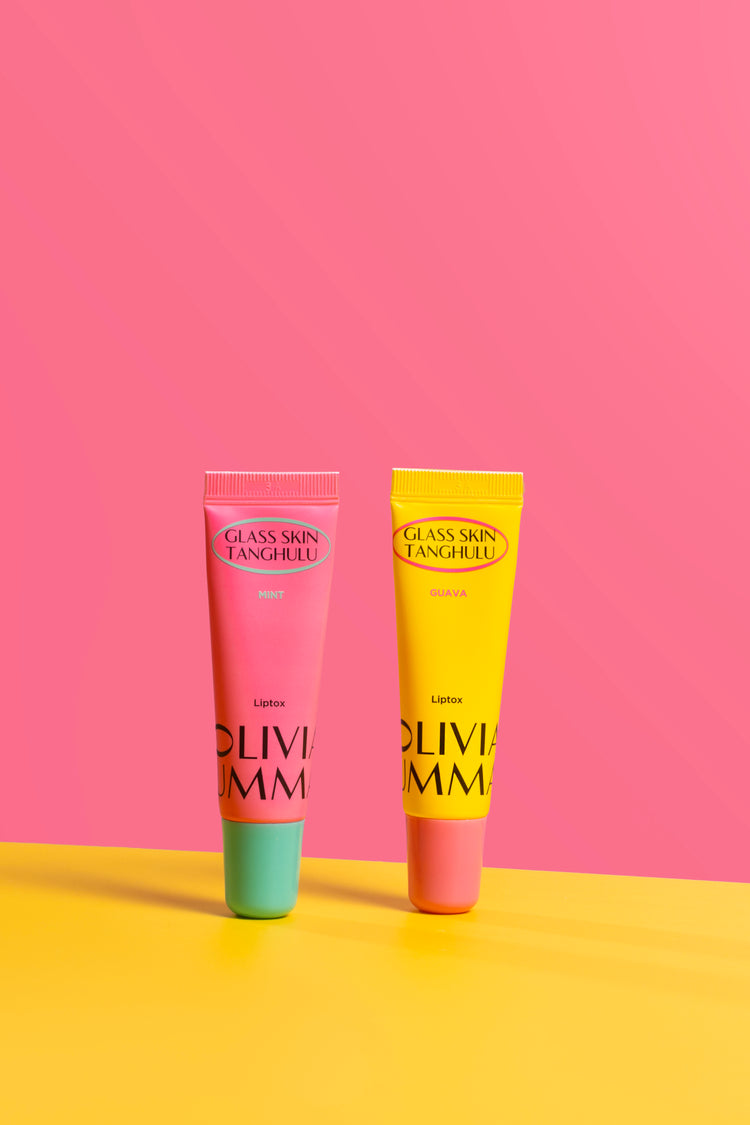 Two lip balms with colorful background