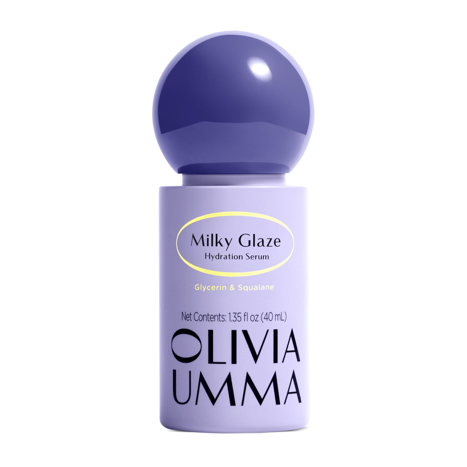 Olivia Umma Milky Glaze Hydration Serum bottle with purple cap on a white background