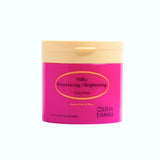 Pink container of Olivia Umma toner pads with beige lid on a white background