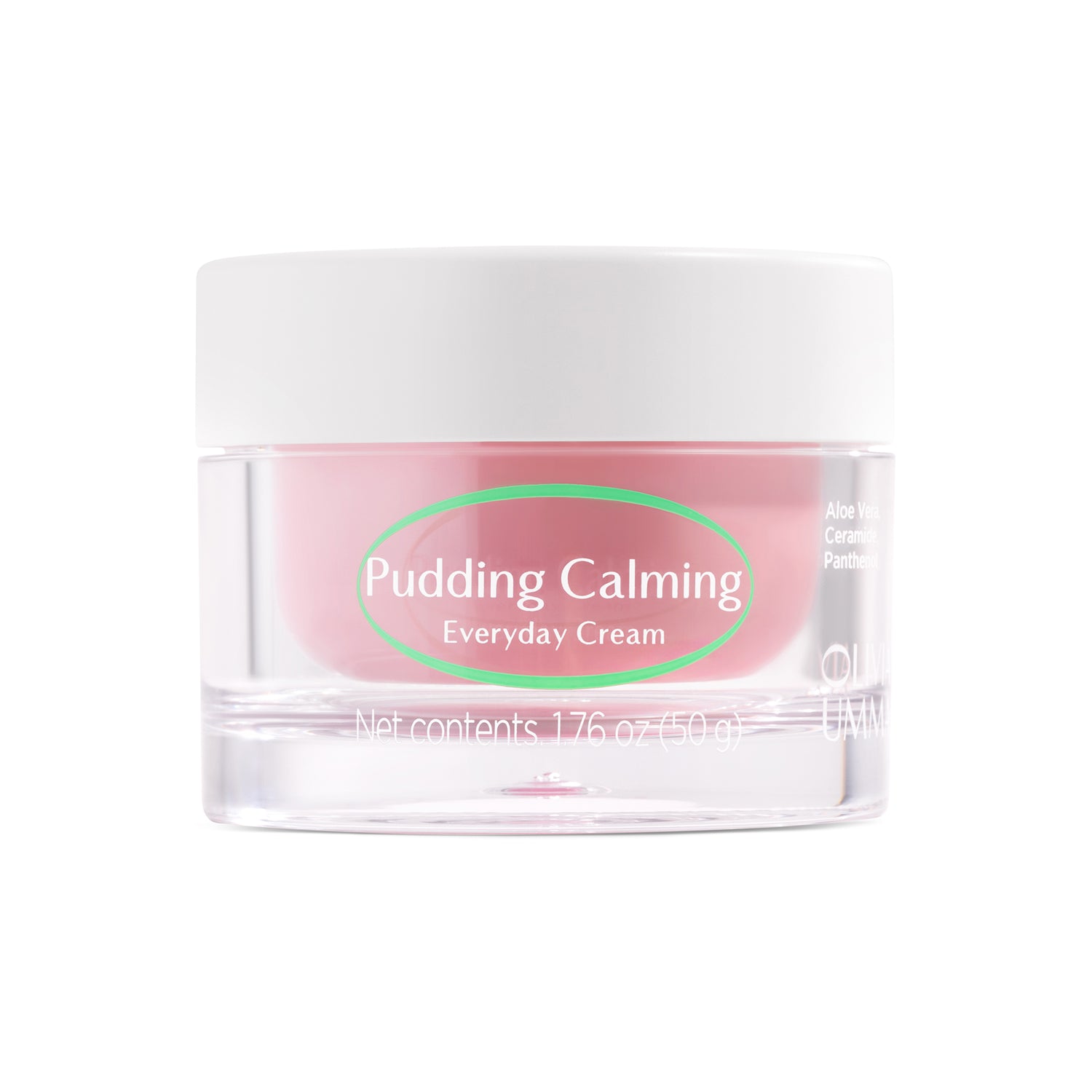 Jar of pudding calming everyday cream on a white background
