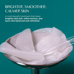 White cotton pads in a dish with text on a teal background