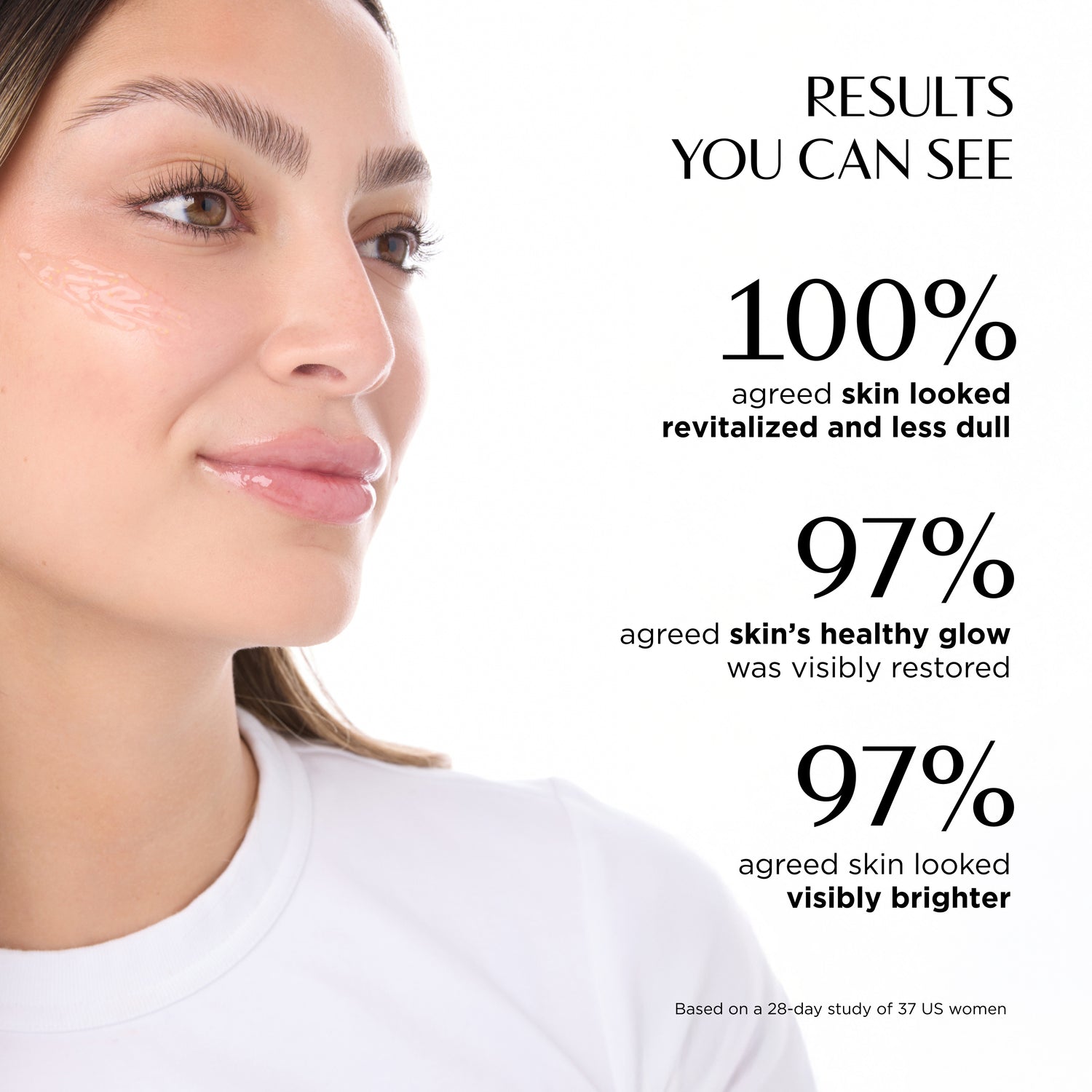 Advertisement showing a woman's face with text about skin revitalization and restoration.