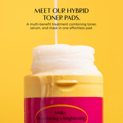 Hybrid toner pads with text on a yellow background