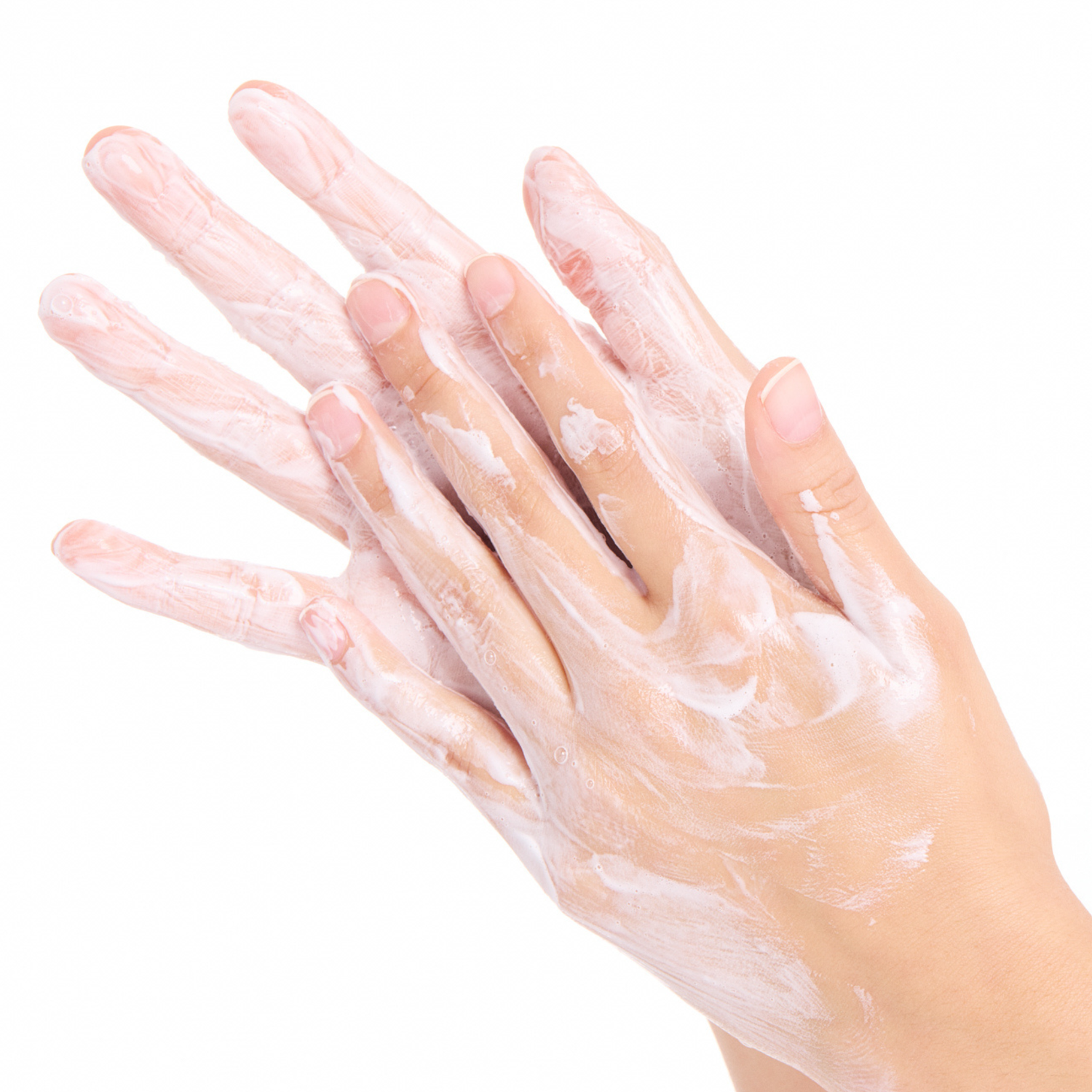 Hands with a Cashmere Whip Clarifying Cleanser application on a white background