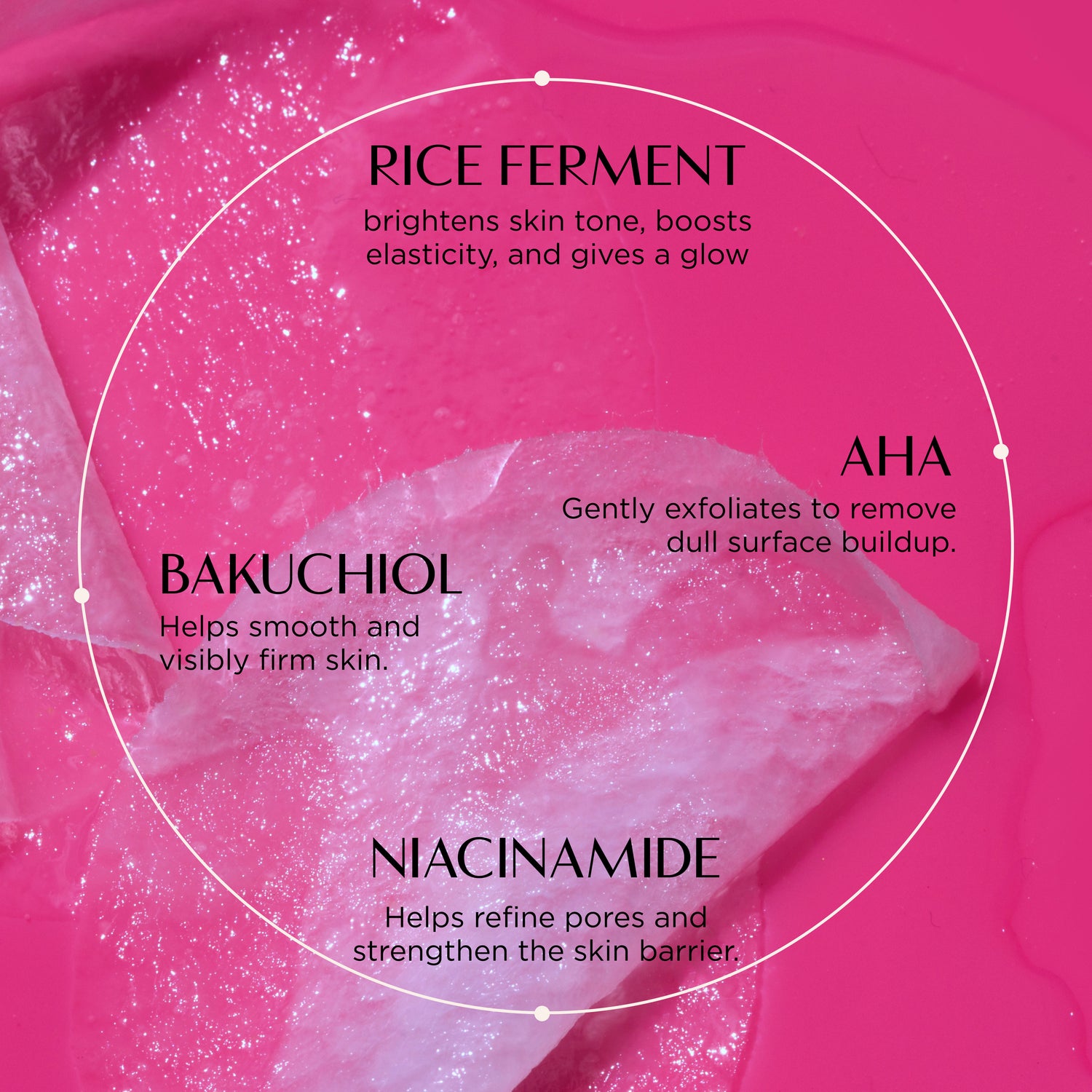 Skincare product with text on a pink background