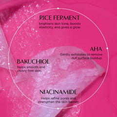 Skincare product with text on a pink background