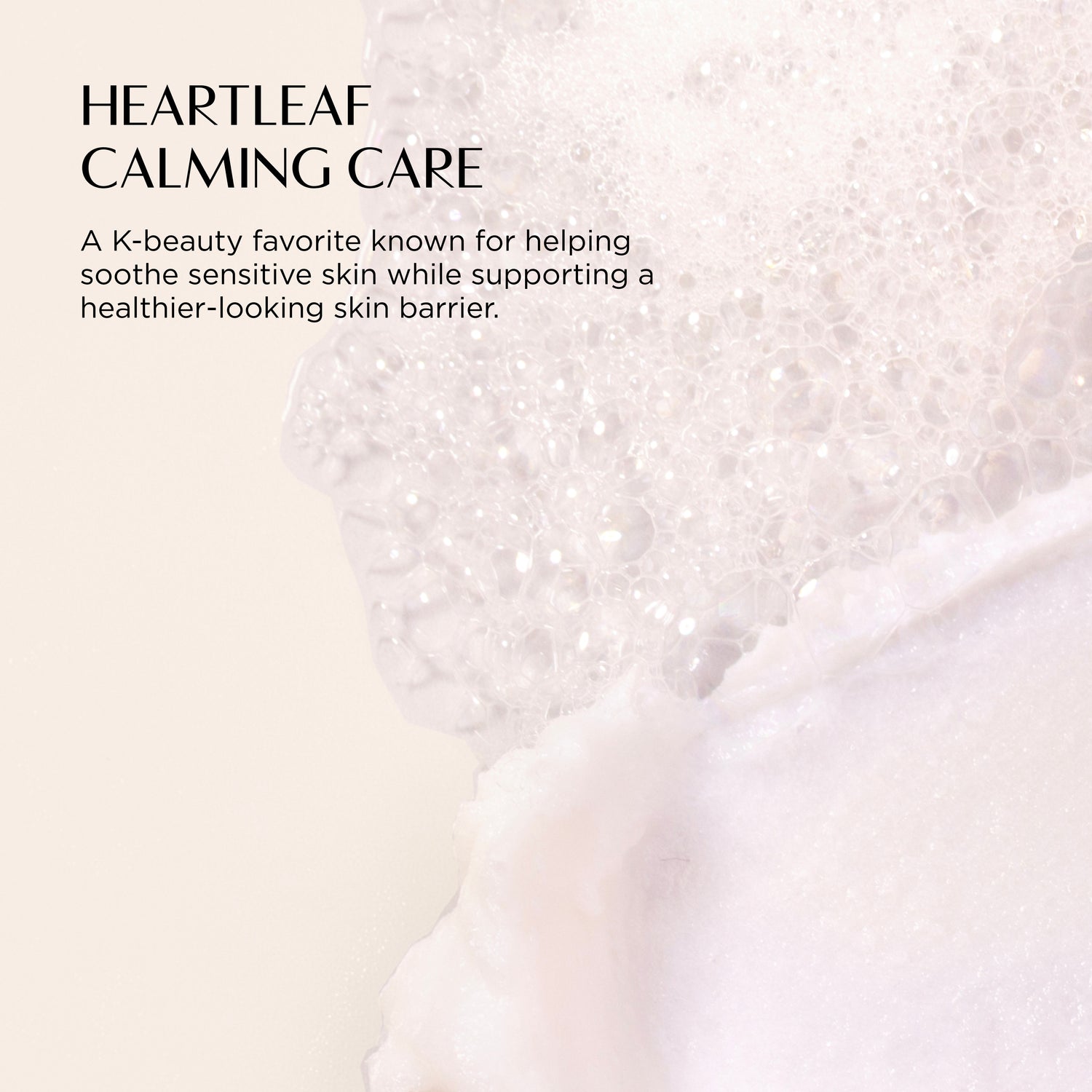 Heartleaf Calming Care product with text on a light pink background