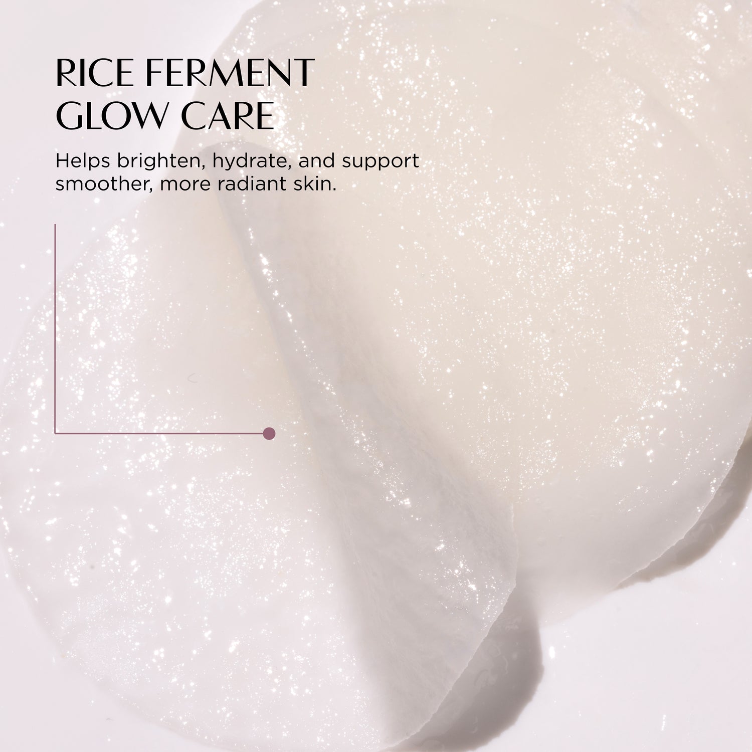 Rice ferment glow care product with text on a white background