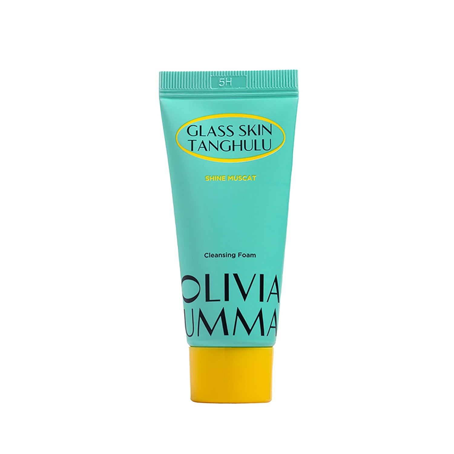 A travel-size tube of GLASS SKIN TANGHULU cleanser with a green label and yellow cap, labeled as Cleansing Foam.