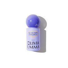A bottle of GLASS SKIN TANGHULU BLUEBERRY SERUM with a purple cap, branded by OLIVIAUMMA, positioned against a white background.